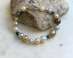 Elly’s Multicolor Ocean Pearls Bracelet: 21pcs South Sea Golden White Tahitian Akoya Pearls, Extreme luster, 3.8-9.5mm, 7.7” knot, gift for her birthday