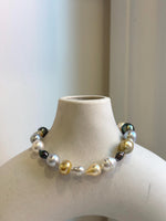 Elly’s Multicolor Ocean Pearls Bracelet: 21pcs South Sea Golden White Tahitian Akoya Pearls, Extreme luster, 3.8-9.5mm, 7.7” knot, gift for her Valentine’s Day