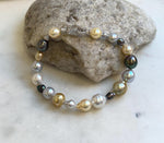 Elly’s Multicolor Ocean Pearls Bracelet: 21pcs South Sea Golden White Tahitian Akoya Pearls, Extreme luster, 3.8-9.5mm, 7.7” knot, gift for her Valentine’s Day