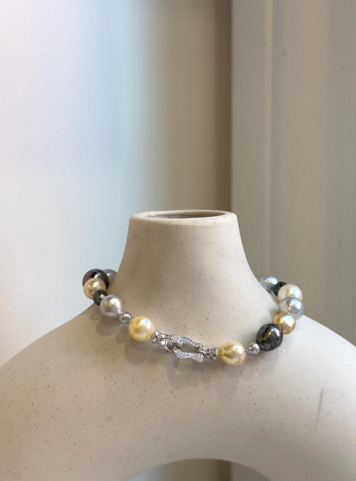 Elly’s Multicolor Ocean Pearls Bracelet: 21pcs South Sea Golden White Tahitian Akoya Pearls, Extreme luster, 3.8-9.5mm, 7.7” knot, gift for her Valentine’s Day