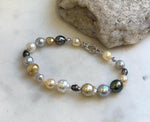 Elly’s Multicolor Ocean Pearls Bracelet: 21pcs South Sea Golden White Tahitian Akoya Pearls, Extreme luster, 3.8-9.5mm, 7.7” knot, gift for her Valentine’s Day