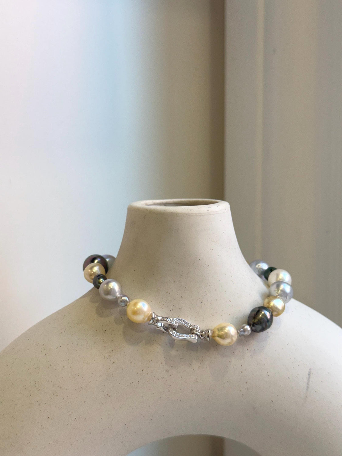 Elly’s Multicolor Ocean Pearls Bracelet: 21pcs South Sea Golden White Tahitian Akoya Pearls, Extreme luster, 3.8-9.5mm, 7.7” knot, gift for her Valentine’s Day