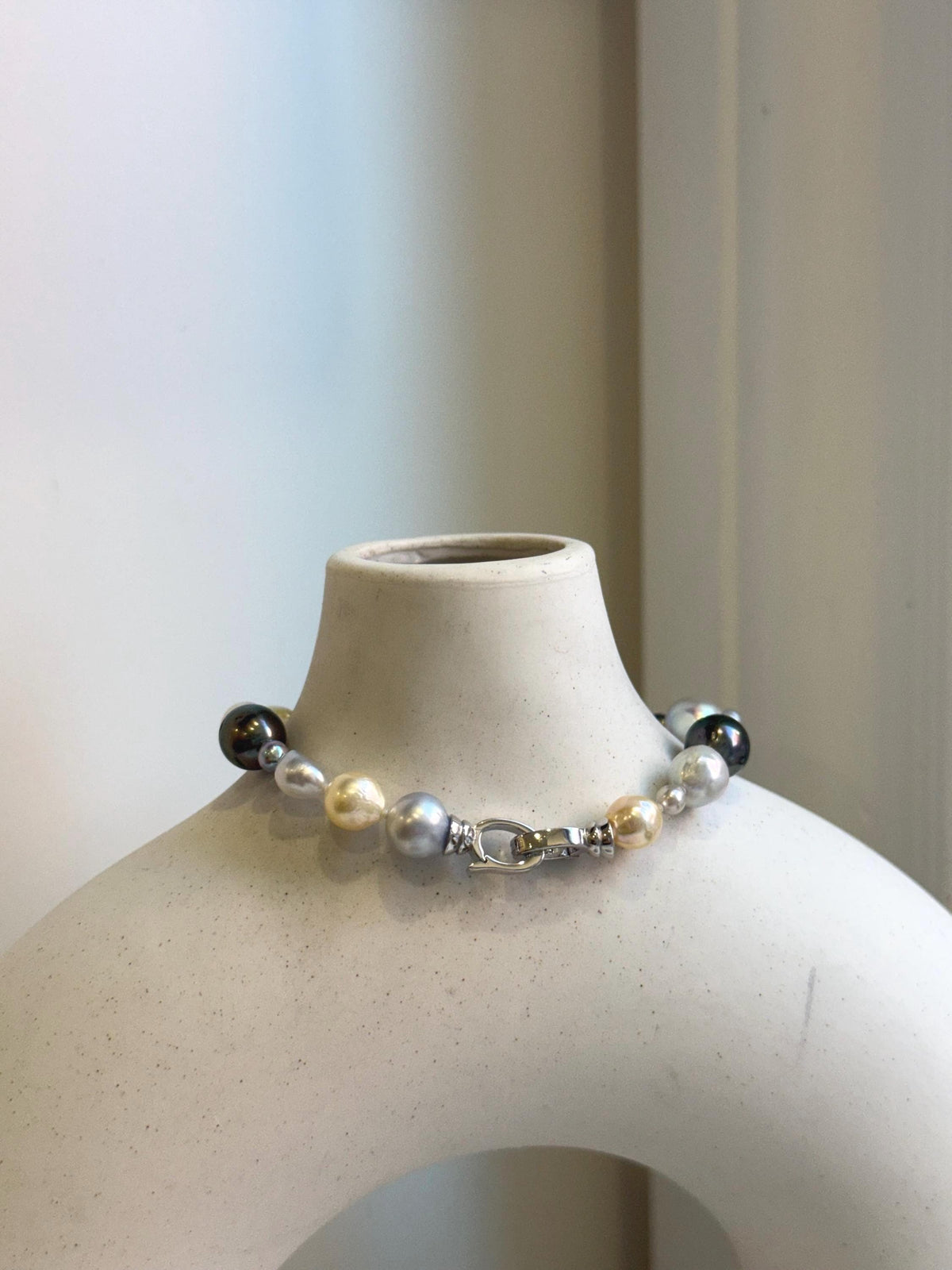Elly’s Multicolor Ocean Pearls Bracelet: 21pcs South Sea Golden White Tahitian Akoya Pearls, Extreme luster, 3.8-9.6mm, 7.8” knot, gift for her pearl jewelry idea