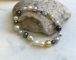 Elly’s Multicolor Ocean Pearls Bracelet: 21pcs South Sea Golden White Tahitian Akoya Pearls, Extreme luster, 3.8-9.6mm, 7.8” knot, gift for her graduation