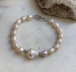 Elly’s 16pcs 7.1-13.1mm Baroque oval pearls Braclet: Extreme luster mirrored, 8”, S925 silver Braclet. gift for her holiday