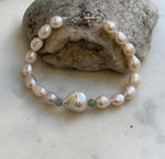 Elly’s 16pcs 7.1-13.1mm Baroque oval pearls Braclet: Extreme luster mirrored, 8”, S925 silver Braclet. gift for her