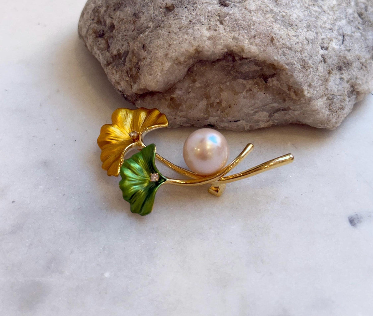 Elly’s 12.3mm Edison Light Rose pearl Lotus leaf brooch: Extreme luster mirrored, 3.3x5.2cm, pearl jewelry. gift for her