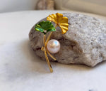 Elly’s 12.3mm Edison Light Rose pearl Lotus leaf brooch: Extreme luster mirrored, 3.3x5.2cm, pearl jewelry. gift for her daily wear