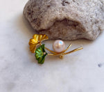 Elly’s 12.3mm Edison Light Rose pearl Lotus leaf brooch: Extreme luster mirrored, 3.3x5.2cm, pearl jewelry. gift for her