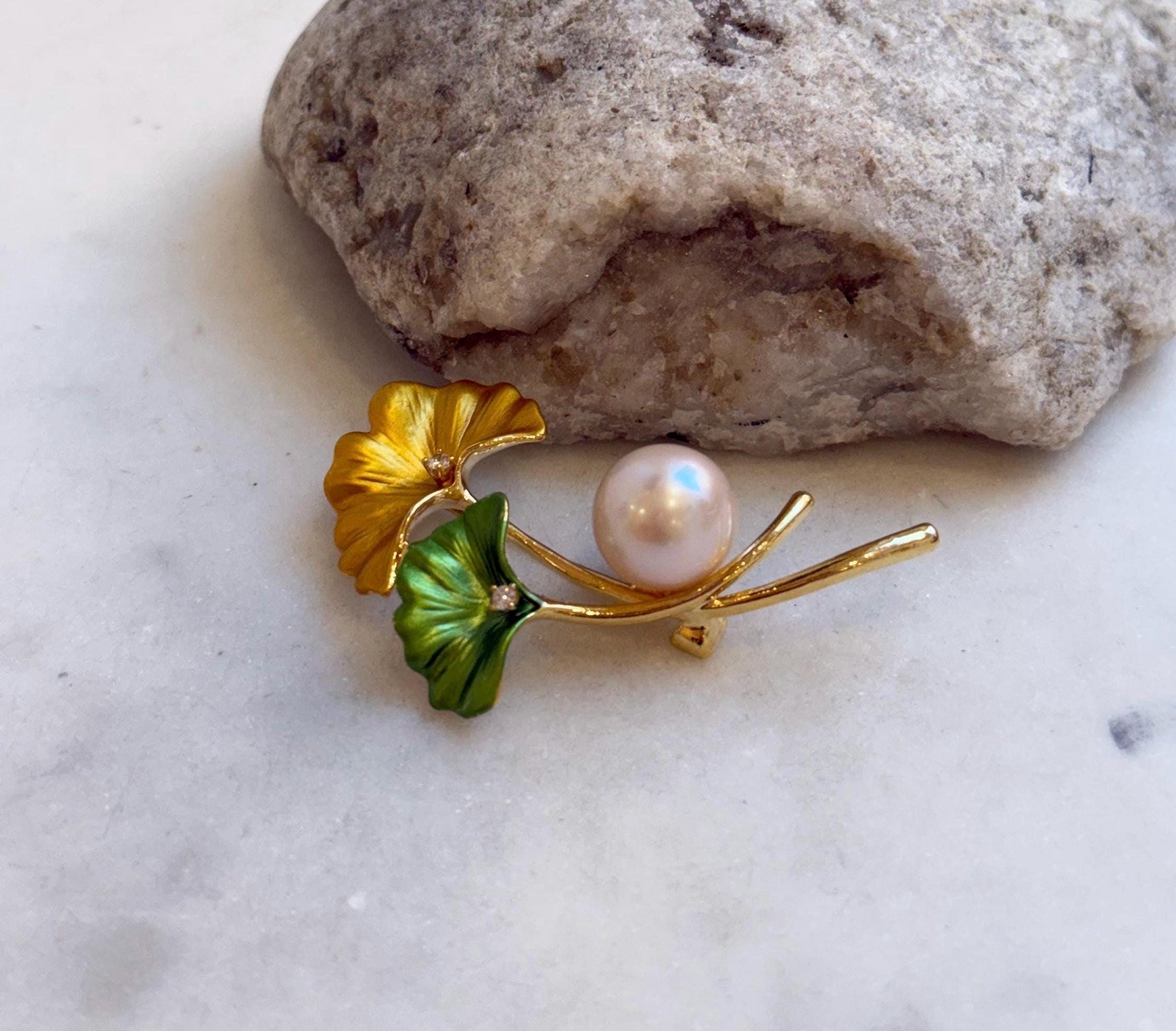 Elly’s 12.3mm Edison Light Rose pearl Lotus leaf brooch: Extreme luster mirrored, 3.3x5.2cm, pearl jewelry. gift for her