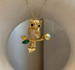 Elly’s South sea deep golden ocean pearl Owl brooch pendant 2in1: Extreme luster mirrored, 8.6mm, s925 silver chain not included. gift for her daily brooch