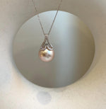 Elly’s 13.6mm Edison rose Pearl mermaid tail Pendant: Extreme luster mirrored, s925 silver pendant necklace set.Pearl jewelry idea.