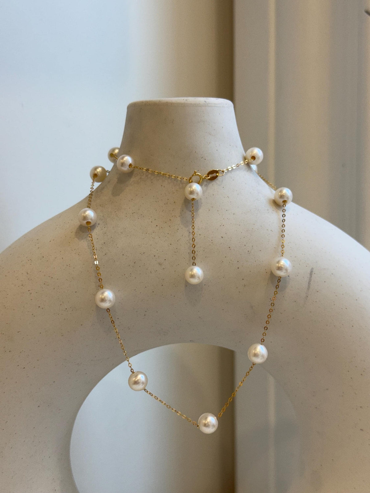 Elly’s 17pcs white Pearls Satellite Necklace: 5.4-6mm, 17.5”. S925 silver necklace set. Pearl jewelry idea. Gift for her