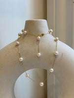 Elly’s 17pcs white Pearls Satellite Necklace: 5.4-6mm, 17.5”. S925 silver necklace set. Pearl jewelry idea. Gift for her