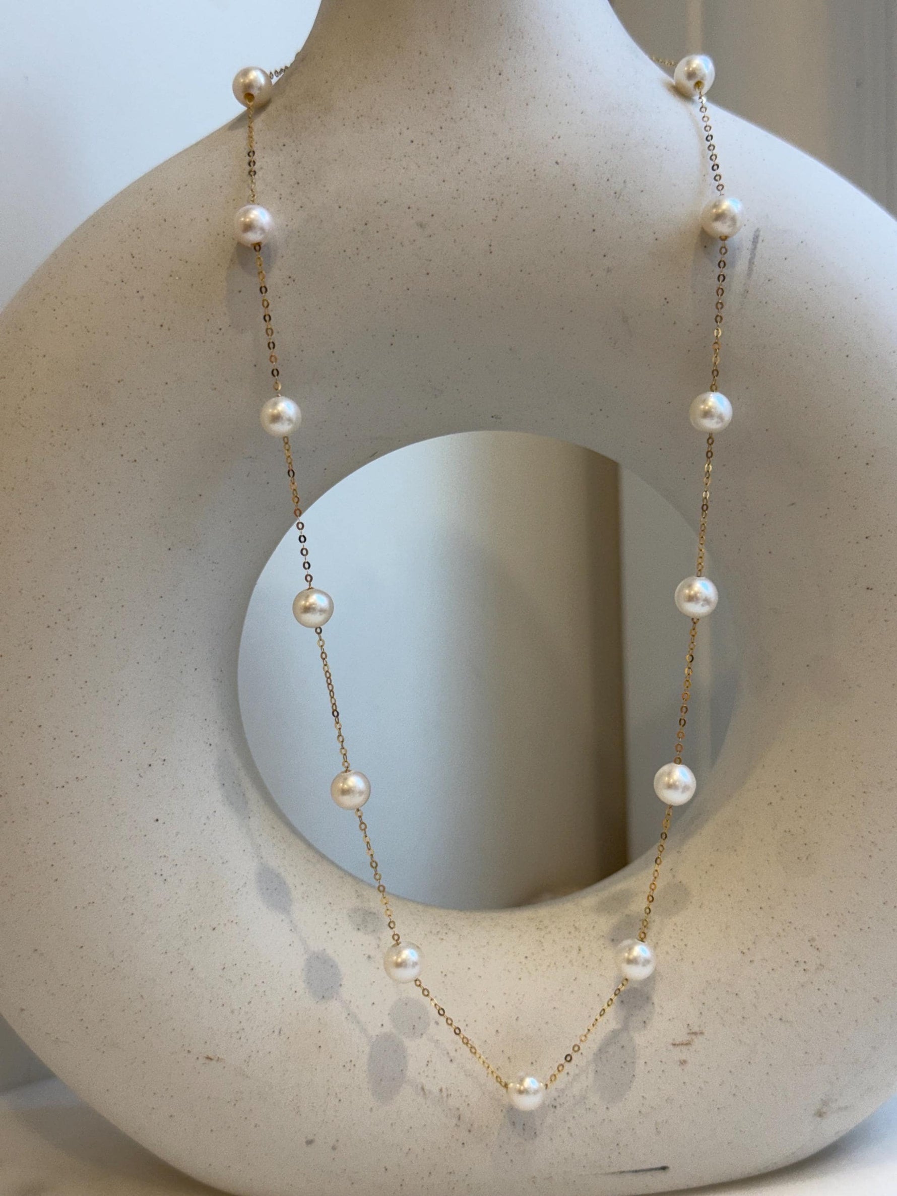 Elly’s 17pcs white Pearls Satellite Necklace: 5.4-6mm, 17.5”. S925 silver necklace set. Pearl jewelry idea. Gift for her daily necklace