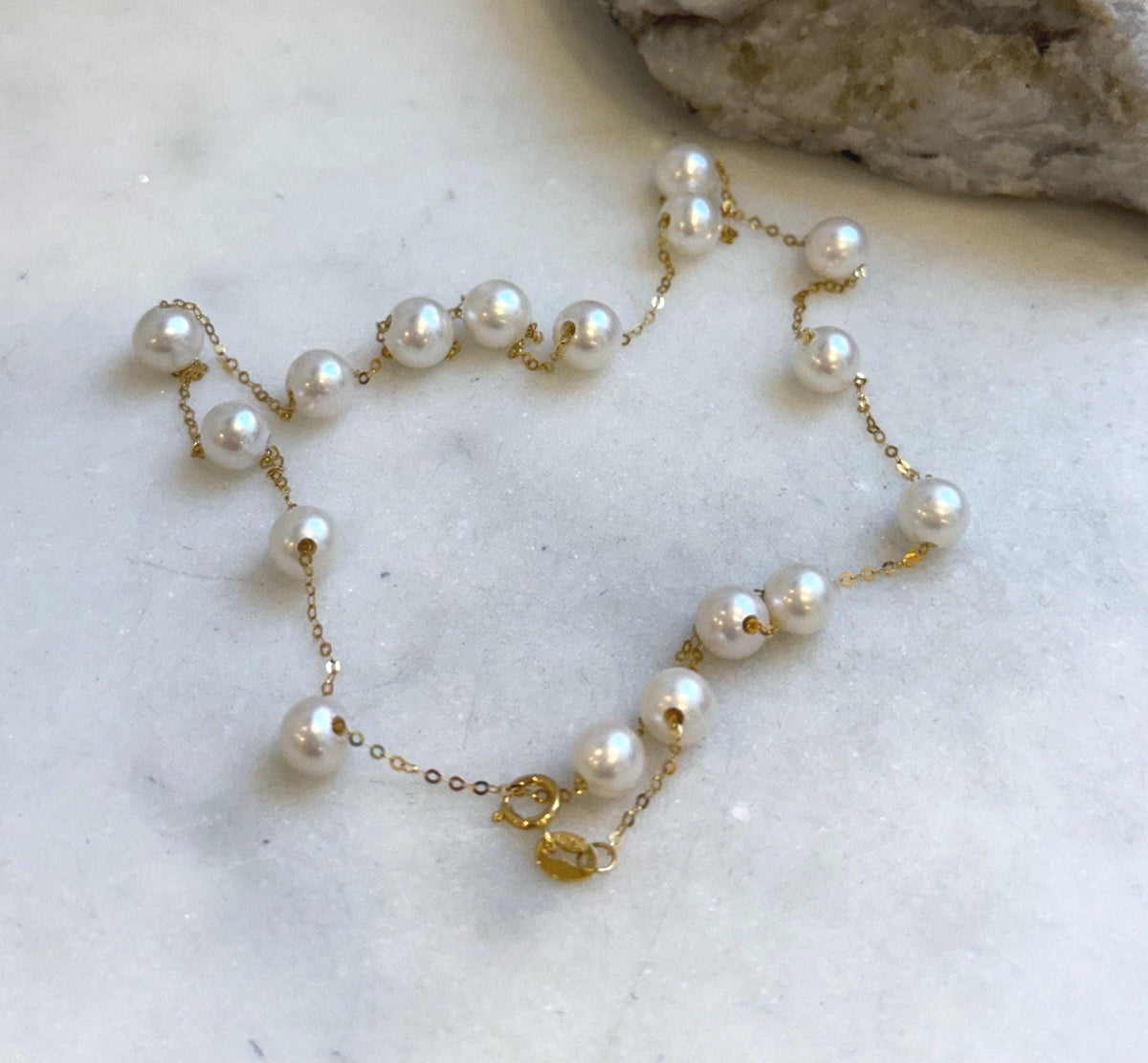 Elly’s 17pcs white Pearls Satellite Necklace: 5.4-6mm, 17.5”. S925 silver necklace set. Pearl jewelry idea. Gift for her