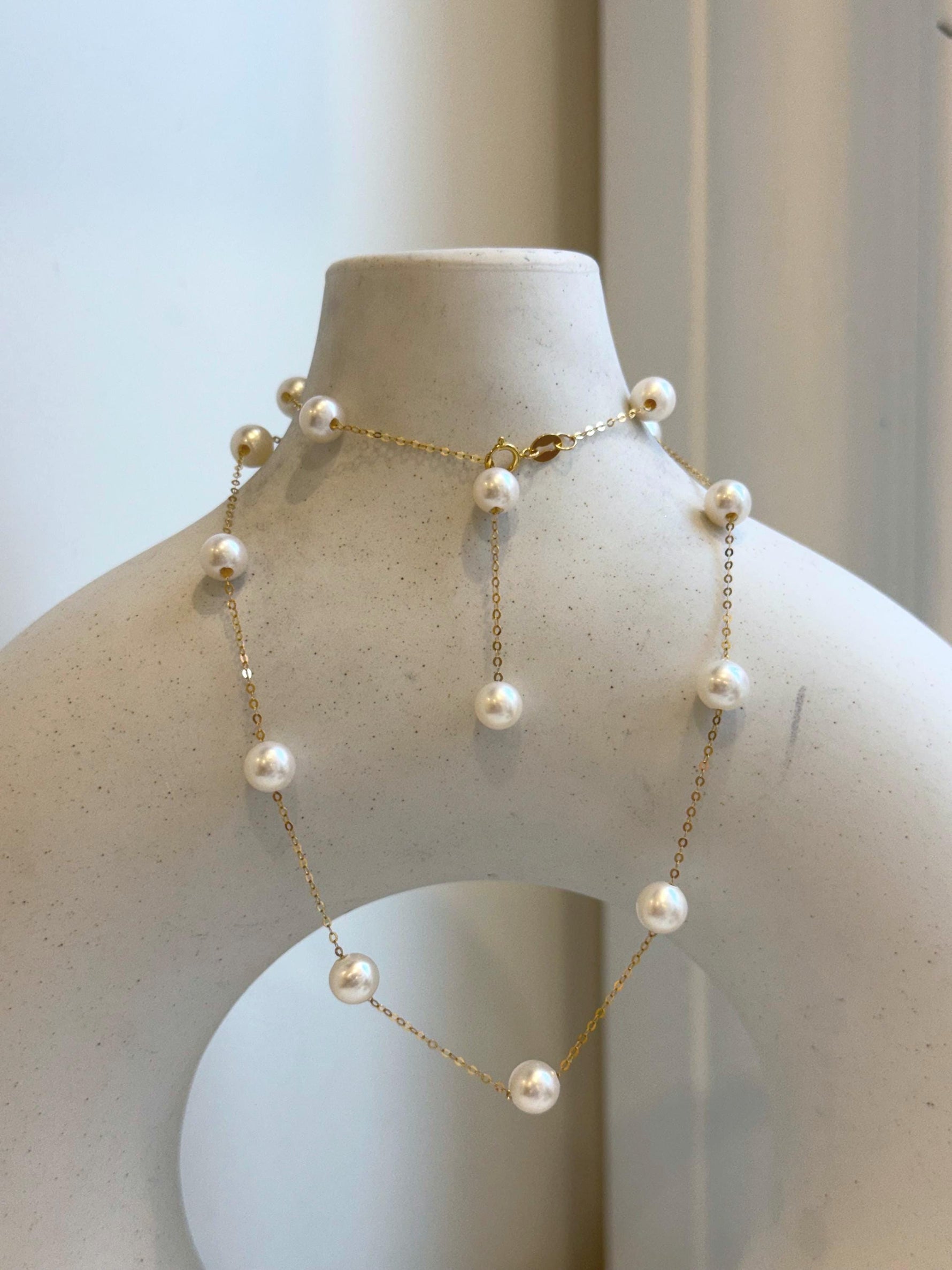Elly’s 17pcs white Pearls Satellite Necklace: 5.4-6mm, 17.5”. S925 silver necklace set. Pearl jewelry idea. Gift for her holiday