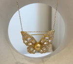 Elly’s South sea golden pearl butterfly brooch pendant 2in1: Extreme luster mirrored effect, 7mm. Silver chain not included. gift for her birthday
