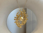 Elly’s South sea ultra golden pearl feathers brooch pendant 2in1: Extreme luster mirrored effect, 10mm. Pearl jewelry idea. gift for her