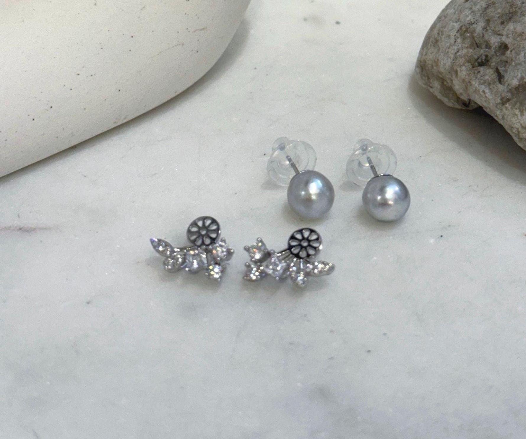 Elly’s Set of 8.4mm Akoya Ocean Pearls Earrings Studs and Jacket: Extreme luster Mirrored, S925 silver Earrings jacket and studs.