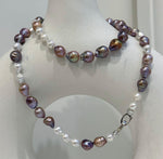 Elly’s Metallic rainbow white iridescent Pearls Necklace Strand: 5-8.5mm, 21.5”, S925 silver necklace. gift for her birthday