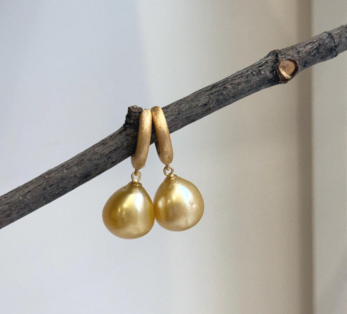 Elly’s 12.4mm South sea ultra golden ocean Pearls Earrings hoops: Extreme luster mirrored, 3cm high, S925 silver cool earrings hoops.