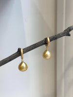 Elly’s 12.4mm South sea ultra golden ocean Pearls Earrings hoops: Extreme luster mirrored, 3cm high, S925 silver cool earrings hoops. gift for her