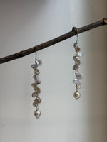 Elly’s 8.9mm Akoya ocean Pearl Freshwater Keshi pearls Earrings hooks: Extreme luster, 9.6cm high, S925 silver cool earrings chandeliers.