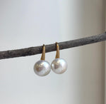 Elly’s 14.4mm White Edison Pearls High heel Earrings Hooks: Extreme luster Mirrored, 2.6cm high, S925 silver earrings hooks.