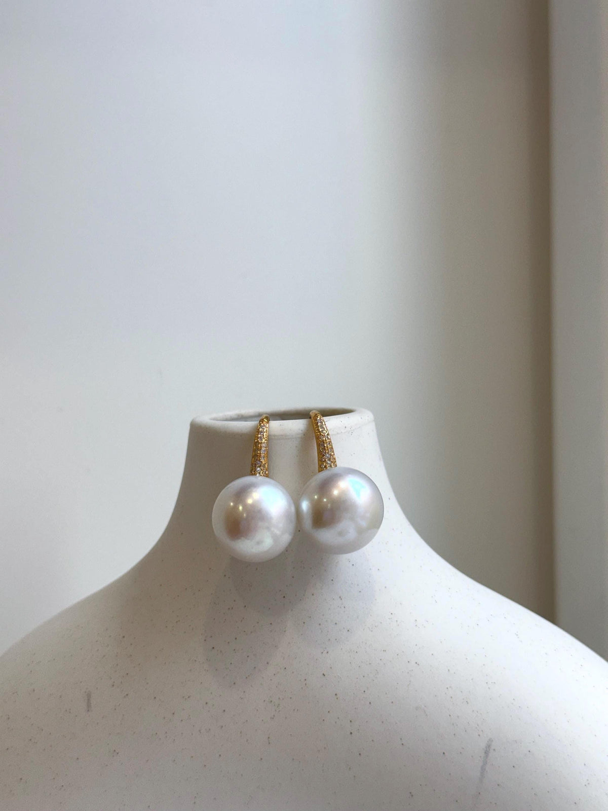 Elly’s 14.4mm White Edison Pearls High heel Earrings Hooks: Extreme luster Mirrored, 2.6cm high, S925 silver earrings hooks. gift for her