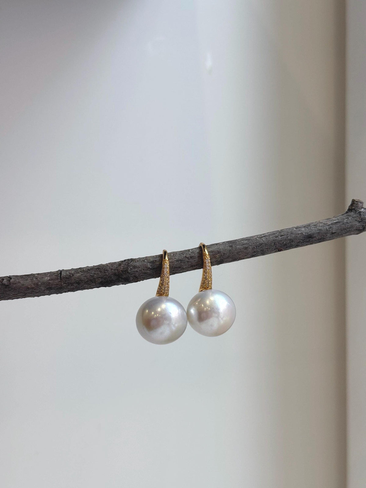 Elly’s 14.4mm White Edison Pearls High heel Earrings Hooks: Extreme luster Mirrored, 2.6cm high, S925 silver earrings hooks. gift for her anniversary