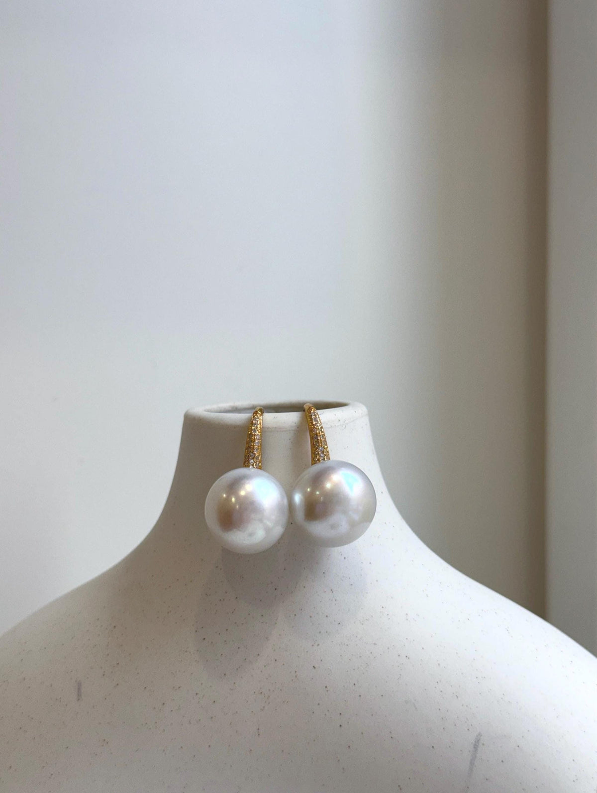 Elly’s 14.4mm White Edison Pearls High heel Earrings Hooks: Extreme luster Mirrored, 2.6cm high, S925 silver earrings hooks. gift for her