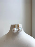 Elly’s 14.4mm White Edison Pearls High heel Earrings Hooks: Extreme luster Mirrored, 2.6cm high, S925 silver earrings hooks. gift for her