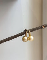 Elly’s 12.5mm South sea light golden Pearls High heel Earrings Hooks: Extreme luster, 2.6cm high, S925 silver earrings with zircon. gift for her wedding