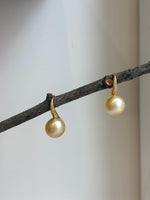 Elly’s 12.5mm South sea light golden Pearls High heel Earrings Hooks: Extreme luster, 2.6cm high, S925 silver earrings with zircon.