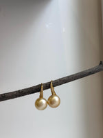 Elly’s 12.5mm South sea light golden Pearls High heel Earrings Hooks: Extreme luster, 2.6cm high, S925 silver earrings with zircon.