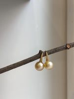 Elly’s 12.5mm South sea light golden Pearls High heel Earrings Hooks: Extreme luster, 2.6cm high, S925 silver earrings with zircon.
