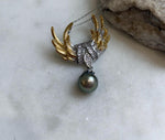 Elly’s 11.5mm Tahitian Peacock Green Ocean Pearl Vintage Brooch Pendant 2in1: Extreme luster mirrored, gift for her