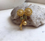 Elly’s 9.6mm South Sea deep Gold Pearl Sunflower Brooch Pendant 2in1: Extreme luster mirrored, 3.2x5cm, gift for her cool brooch