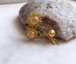 Elly’s 9.6mm South Sea deep Gold Pearl Sunflower Brooch Pendant 2in1: Extreme luster mirrored, 3.2x5cm, gift for her