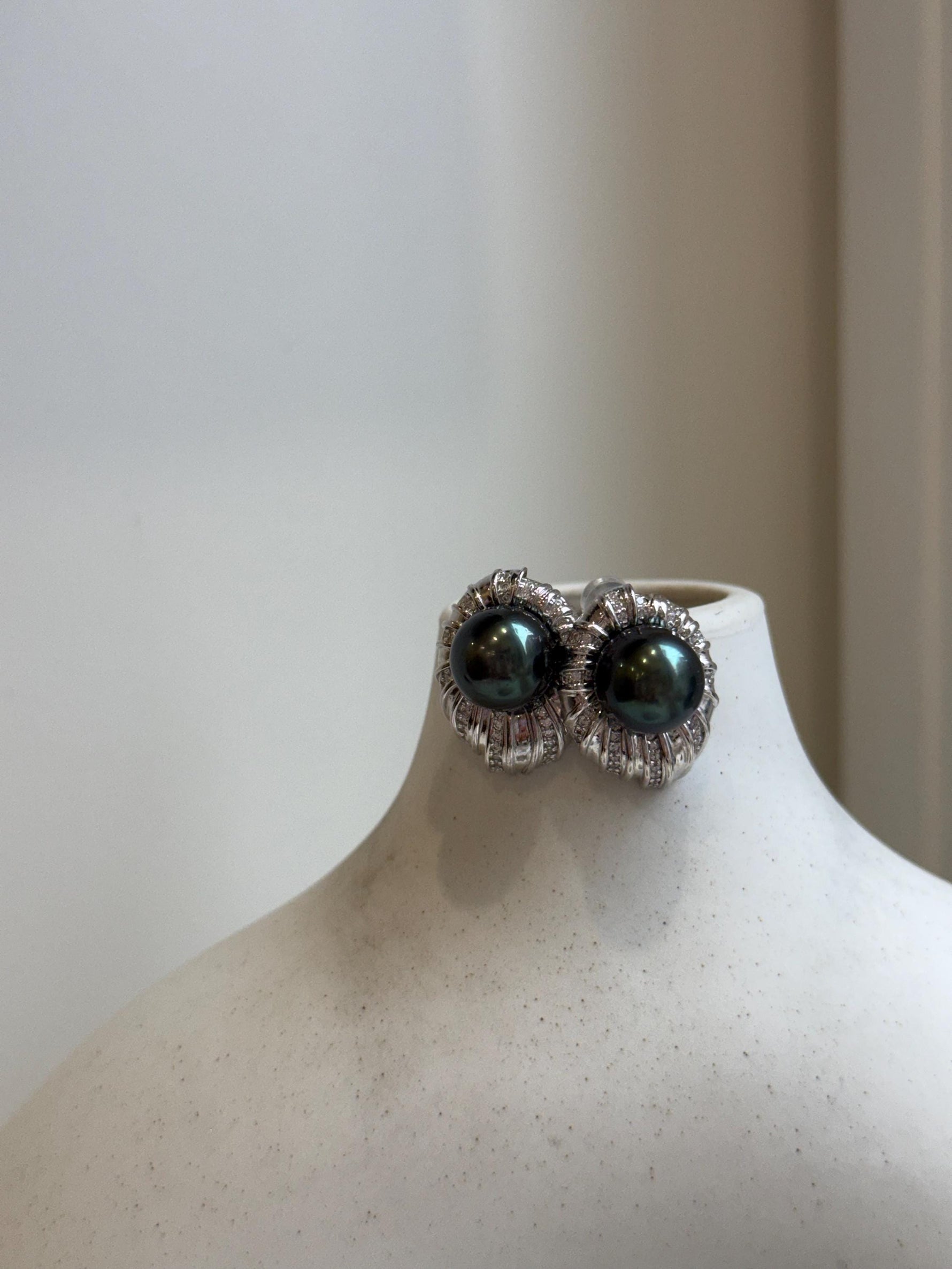 Elly’s 10.4mm Tahitian Peacock green ocean pearls earrings: Extreme luster mirrored, S925 silver fireworks earrings. Pearl jewelry. gift for her daily wear