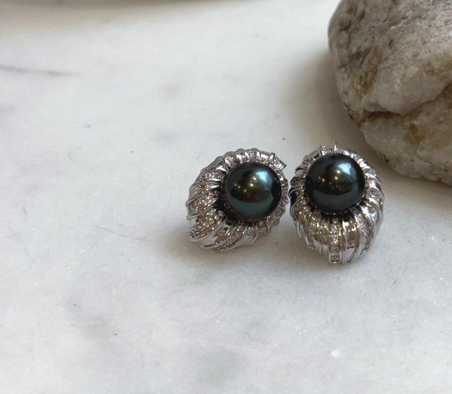 Elly’s 10.4mm Tahitian Peacock green ocean pearls earrings: Extreme luster mirrored, S925 silver fireworks earrings. Pearl jewelry. gift for her birthday