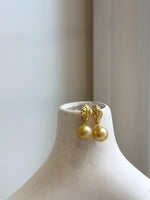 Elly’s 9.9mm South sea ultra gold ocean Pearls Leaf Earrings: Extreme luster mirrored, S925 silver cool earrings. Pearl jewelry Idea. gift for her anniversary