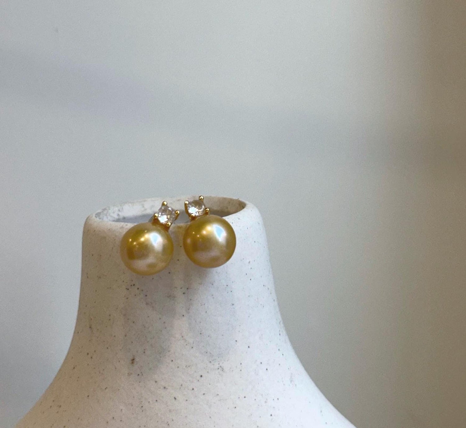 Elly’s 9.9mm Edison Golden Pearls Earrings Studs: Extreme luster Mirrored, S925 silver minimalist earrings studs with zircon. daily golden earrings