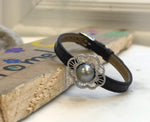 Elly’s 11.3mm Tahitian Platinum Ocean Pearl Genius Leather Strap Bracelet: extreme luster mirrored, for 6.1”- 8” wrist. gift for her