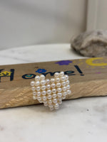 Elly’s Ivory Keshi Pearls 3D heart Vintage Brooch: Extreme luster, 4-5mm, 3.1x3.4cm.