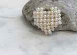 Elly’s Ivory Keshi Pearls 3D heart Vintage Brooch: Extreme luster, 4-5mm, 3.1x3.4cm.