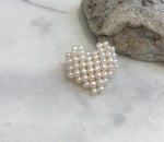 Elly’s Ivory Keshi Pearls 3D heart Vintage Brooch: Extreme luster, 4-5mm, 3.1x3.4cm. daily pearl brooch