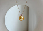 Elly’s 11mm South sea deep gold Pearl pendant: Extreme luster mirrored, 1.5cm high, S925 silver castle pendant chain set.