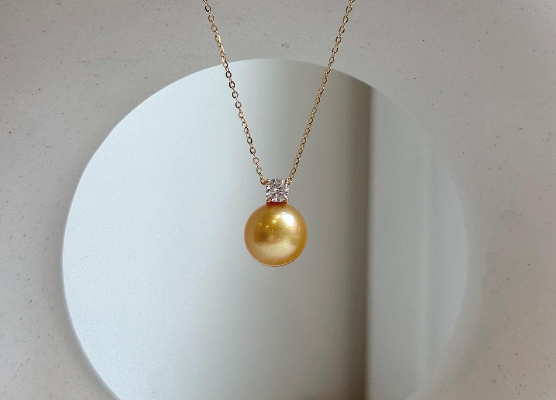 Elly’s 11mm South sea deep gold Pearl pendant: Extreme luster mirrored, 1.5cm high, S925 silver castle pendant chain set.